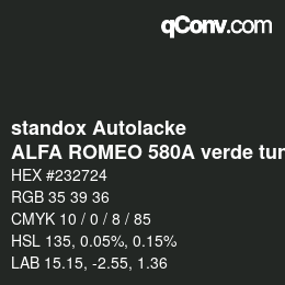 Farbcode: standox Autolacke - ALFA ROMEO 580A verde tundra OEM 2006 | qconv.com