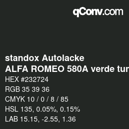 Color code: standox Autolacke - ALFA ROMEO 580A verde tundra OEM 2006 | qconv.com