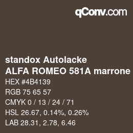 Code couleur: standox Autolacke - ALFA ROMEO 581A marrone luci di bosco OEM 2006 | qconv.com