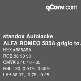 Code couleur: standox Autolacke - ALFA ROMEO 585A grigio touring OEM 2006 | qconv.com