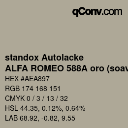 Code couleur: standox Autolacke - ALFA ROMEO 588A oro (soave) OEM 2006 | qconv.com