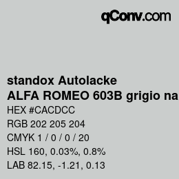 Farbcode: standox Autolacke - ALFA ROMEO 603B grigio navona OEM 2006 | qconv.com