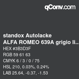 Código de color: standox Autolacke - ALFA ROMEO 639A grigio lipari/kafla | qconv.com