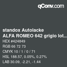 Farbcode: standox Autolacke - ALFA ROMEO 642 grigio lothar-mts | qconv.com