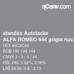 Code couleur: standox Autolacke - ALFA ROMEO 644 grigio nuvola | qconv.com