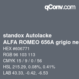 Code couleur: standox Autolacke - ALFA ROMEO 656A grigio nettuno | qconv.com