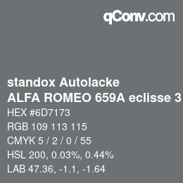 カラーコード: standox Autolacke - ALFA ROMEO 659A eclisse 3 | qconv.com