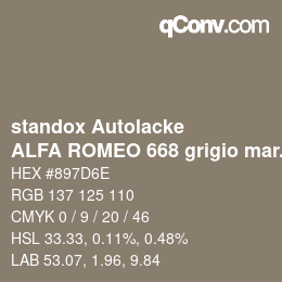 Código de color: standox Autolacke - ALFA ROMEO 668 grigio martora | qconv.com