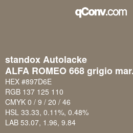 Código de color: standox Autolacke - ALFA ROMEO 668 grigio martora | qconv.com