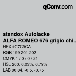 Farbcode: standox Autolacke - ALFA ROMEO 676 grigio chiaro | qconv.com