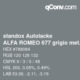 Código de color: standox Autolacke - ALFA ROMEO 677 grigio meteora | qconv.com