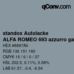 カラーコード: standox Autolacke - ALFA ROMEO 693 azzurro gabbiano | qconv.com