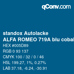 Farbcode: standox Autolacke - ALFA ROMEO 719A blu cobalto | qconv.com