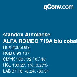 Código de color: standox Autolacke - ALFA ROMEO 719A blu cobalto | qconv.com