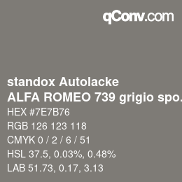 Farbcode: standox Autolacke - ALFA ROMEO 739 grigio spoleto | qconv.com