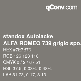 Código de color: standox Autolacke - ALFA ROMEO 739 grigio spoleto | qconv.com