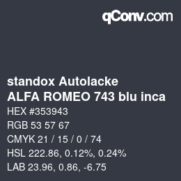 カラーコード: standox Autolacke - ALFA ROMEO 743 blu inca | qconv.com