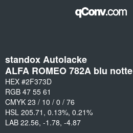 Farbcode: standox Autolacke - ALFA ROMEO 782A blu notte/capri | qconv.com