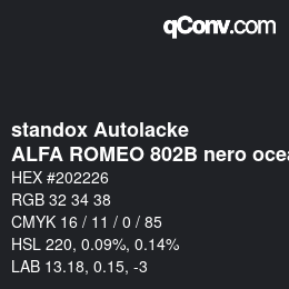 カラーコード: standox Autolacke - ALFA ROMEO 802B nero oceano OEM 2006 | qconv.com