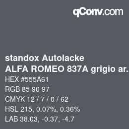 颜色代码: standox Autolacke - ALFA ROMEO 837A grigio artico | qconv.com