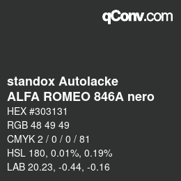 Code couleur: standox Autolacke - ALFA ROMEO 846A nero | qconv.com