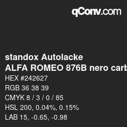Farbcode: standox Autolacke - ALFA ROMEO 876B nero carbone/1000 miglia OEM 2006 | qconv.com