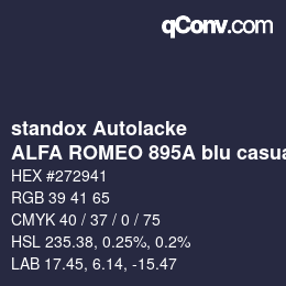 Farbcode: standox Autolacke - ALFA ROMEO 895A blu casual | qconv.com