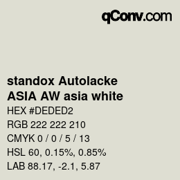 Color code: standox Autolacke - ASIA AW asia white | qconv.com