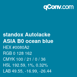 カラーコード: standox Autolacke - ASIA B0 ocean blue | qconv.com