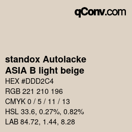 カラーコード: standox Autolacke - ASIA B light beige | qconv.com