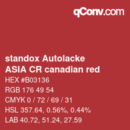 Farbcode: standox Autolacke - ASIA CR canadian red | qconv.com