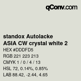 Farbcode: standox Autolacke - ASIA CW crystal white 2 | qconv.com