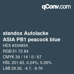 Código de color: standox Autolacke - ASIA PB1 peacock blue | qconv.com