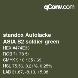 Farbcode: standox Autolacke - ASIA S2 soldier green | qconv.com