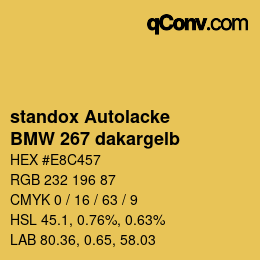 Código de color: standox Autolacke - BMW 267 dakargelb | qconv.com
