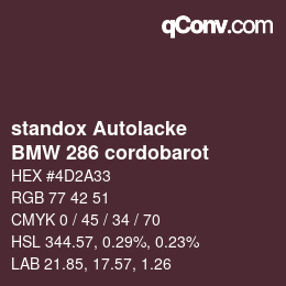 Code couleur: standox Autolacke - BMW 286 cordobarot | qconv.com