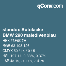 Color code: standox Autolacke - BMW 290 maledivenblau | qconv.com