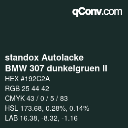 Farbcode: standox Autolacke - BMW 307 dunkelgruen II | qconv.com