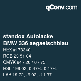 Code couleur: standox Autolacke - BMW 336 aegaeischblau | qconv.com