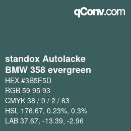 Farbcode: standox Autolacke - BMW 358 evergreen | qconv.com