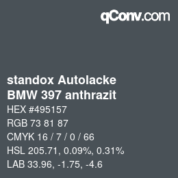 Code couleur: standox Autolacke - BMW 397 anthrazit | qconv.com