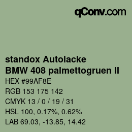 Farbcode: standox Autolacke - BMW 408 palmettogruen II | qconv.com