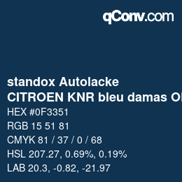 Code couleur: standox Autolacke - CITROEN KNR bleu damas OEM 2006 | qconv.com