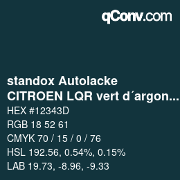 Color code: standox Autolacke - CITROEN LQR vert d´argon OEM 2006 | qconv.com