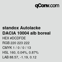 Código de color: standox Autolacke - DACIA 10004 alb boreal | qconv.com