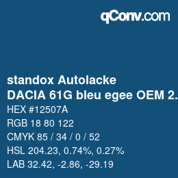 Color code: standox Autolacke - DACIA 61G bleu egee OEM 2005 | qconv.com