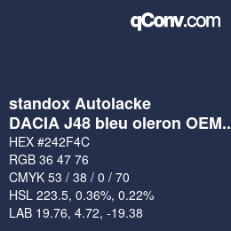 Color code: standox Autolacke - DACIA J48 bleu oleron OEM 2006 | qconv.com