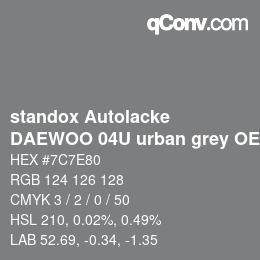 カラーコード: standox Autolacke - DAEWOO 04U urban grey OEM 2006 | qconv.com