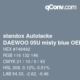 Farbcode: standox Autolacke - DAEWOO 05U misty blue OEM 2006 | qconv.com