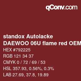 Color code: standox Autolacke - DAEWOO 06U flame red OEM 2006 | qconv.com